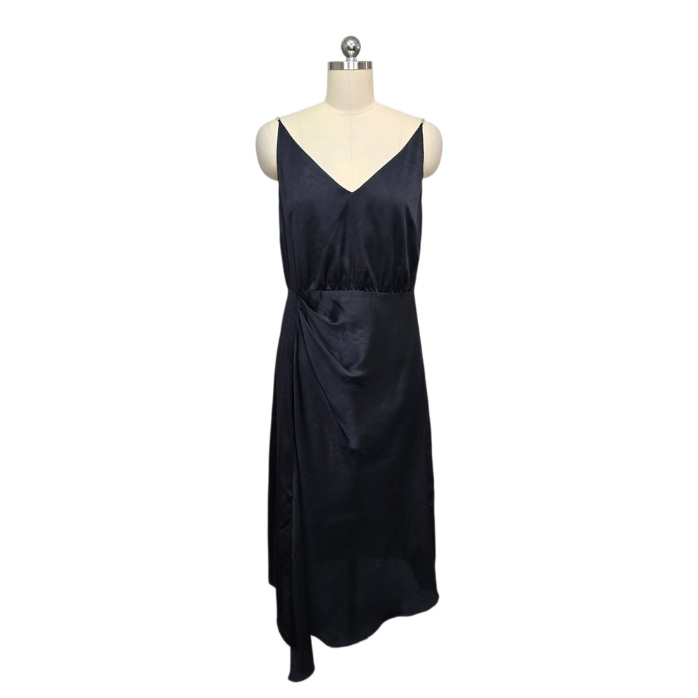 Ted Baker Navy Blue Textured Polka Dot Chain Strap Midi Dress Size 3 US 8 Formal